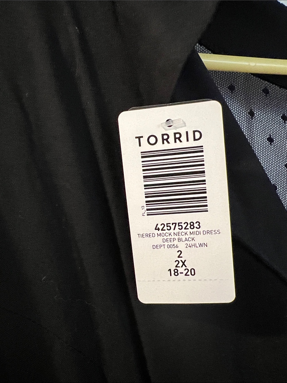 torrid Black Ruffle Tiered Midi Dress with Polka Mesh Yoke - Picture 5 of 5